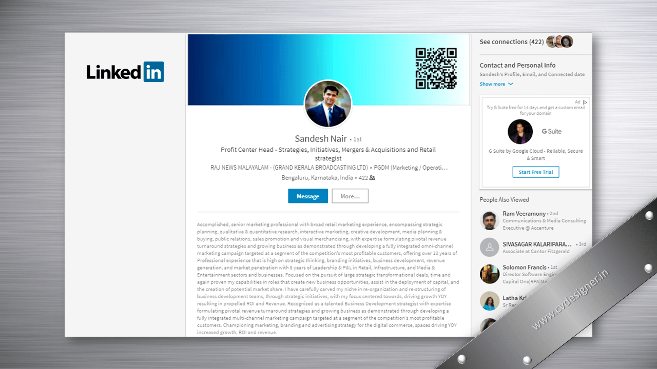 Profit Center Head LinkedIn Profile Makeover Samples