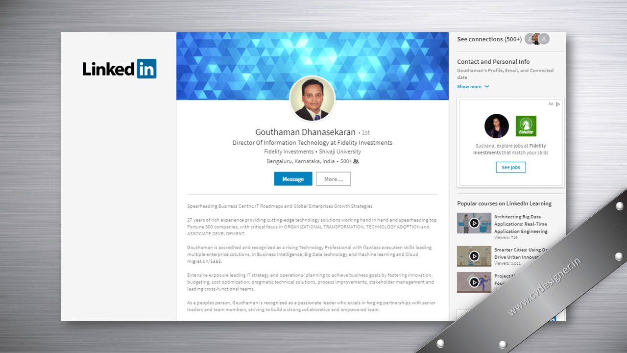 Senior Leader - Transformation - Cloud - Data and Analytics - ML/AI LinkedIn Profile Makeover Samples